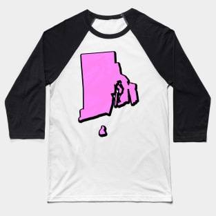 Pink Rhode Island Outline Baseball T-Shirt